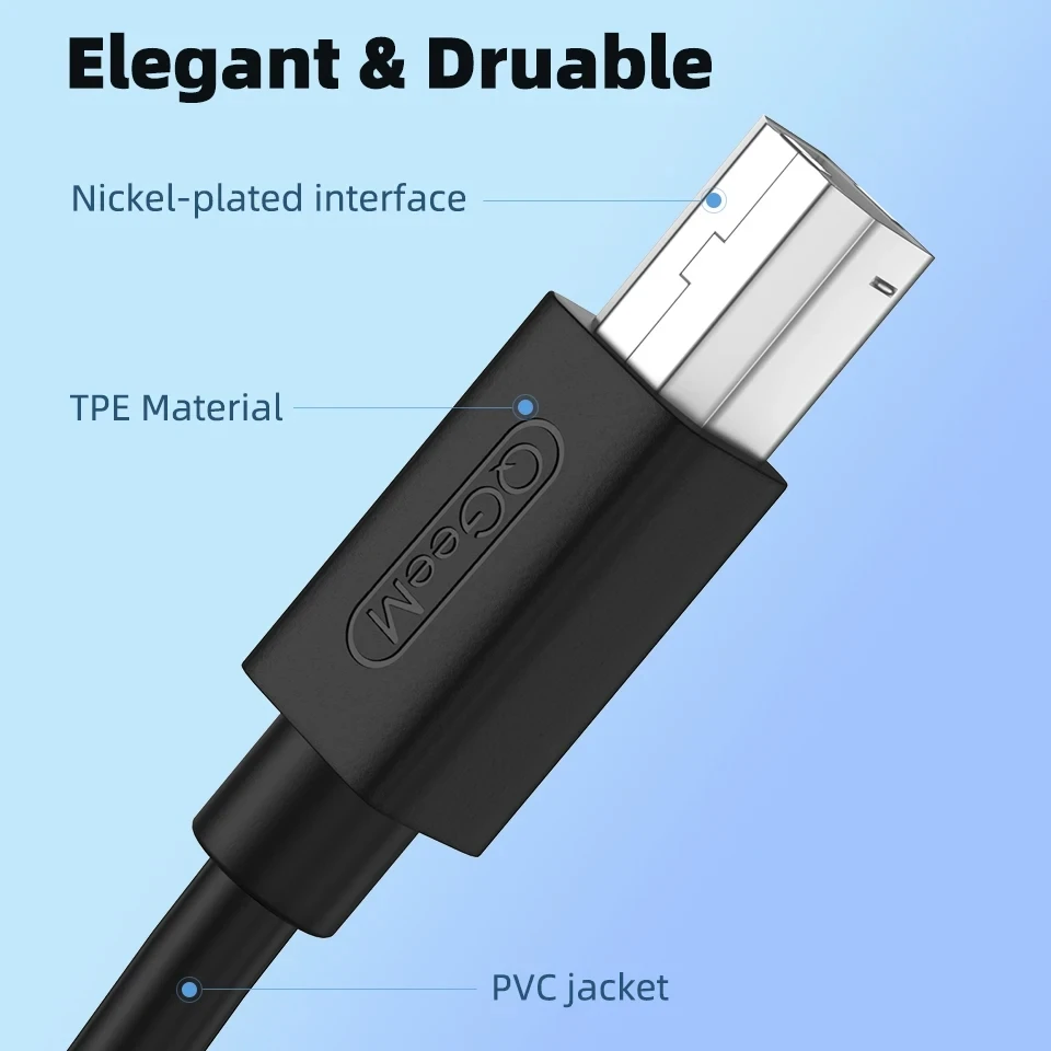 QGeeM usb cable for printer High Speed A to B Male to male usb Printer Cable data sync for 3d label printer lenovo 1m 2m 3m 5m