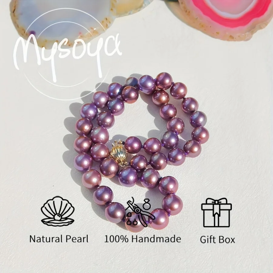 

Ожерелье-чокер Mysoya из крупных фиолетовых пресноводных жемчужин Эдисон 12-14 мм в подарочной коробке для него и для нее на дни рождения, свадьбы, День святого Валентина