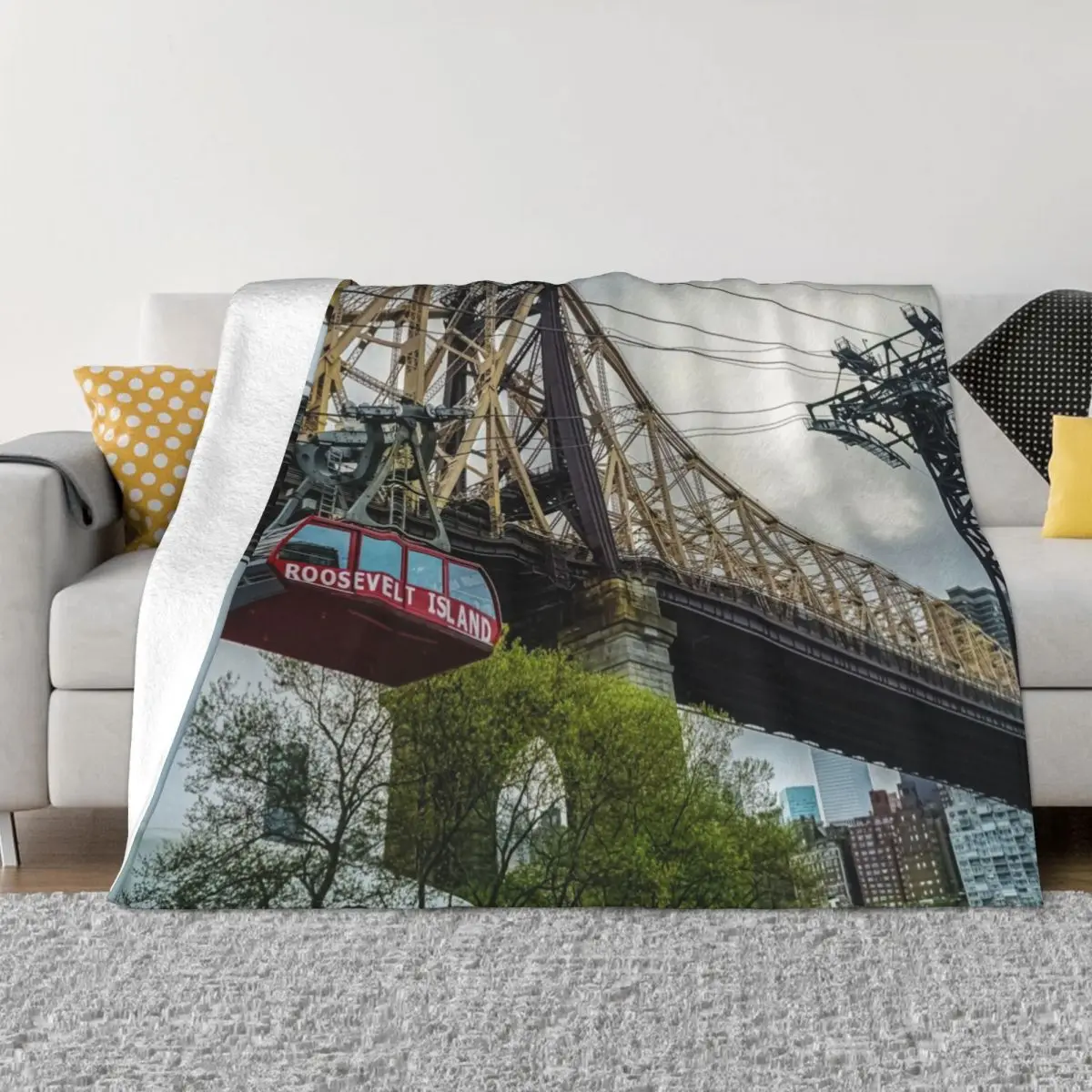 Roosevelt Island Tram, Queesnboro Bridge Throw Blanket Summer Beddings Personalized Gift Blankets