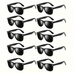 10PCS Casual Black Square Frame Women's Sunglasses for Outdoor Travel, Vacation Party, Wedding Accessories Glasses for Men