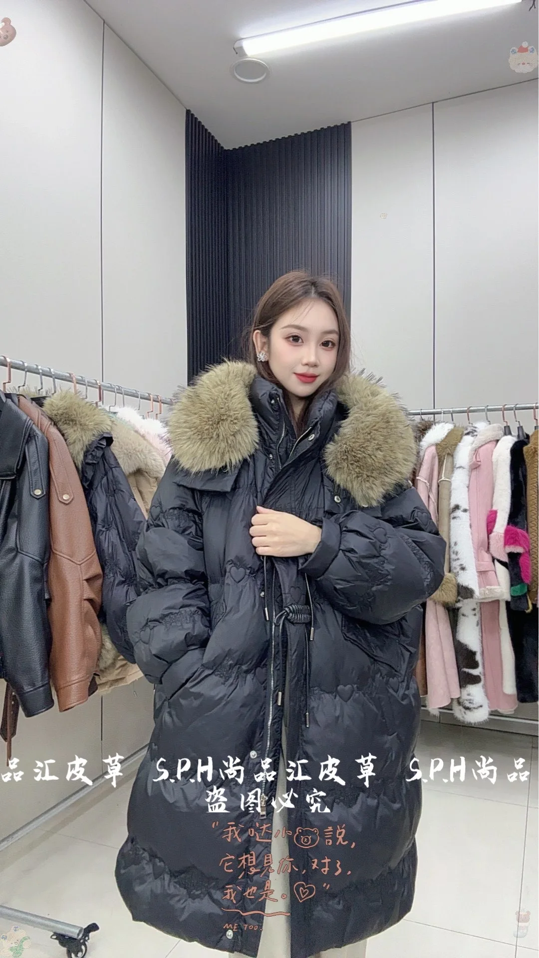 2025 New Winter Women's Mid-Length Down Jacket Hooded Mid-Length Black Warm Jacket Large Fur Collar Down Jacket Women