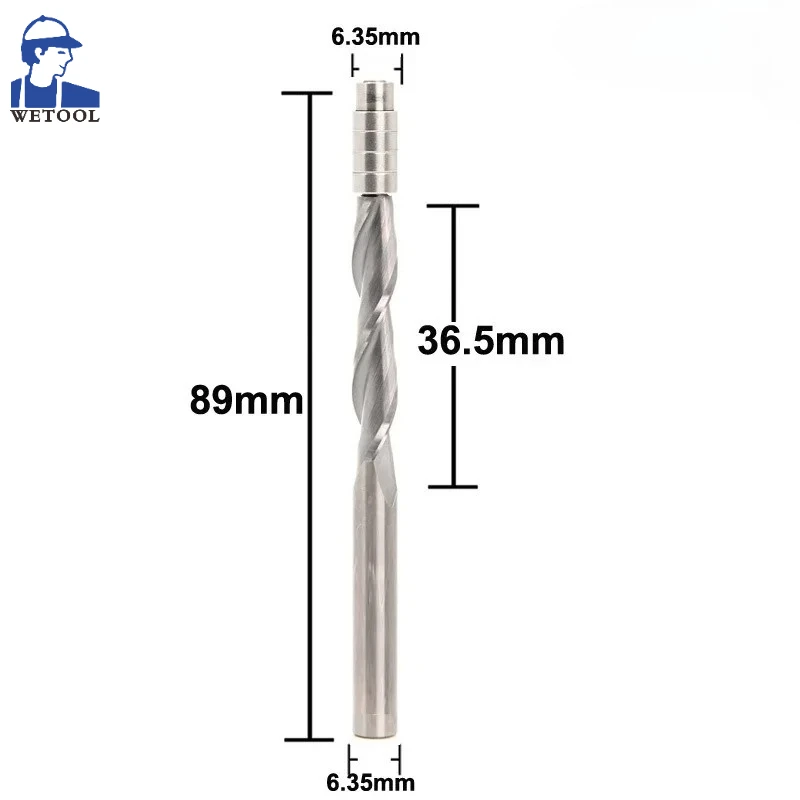 

6,35 мм хвостовик, заподлицо, твердый карбид, спиральный шаблон, фреза, длинная длина резки, 4 подшипника, деревообрабатывающие инструменты с ЧПУ, 1 шт.