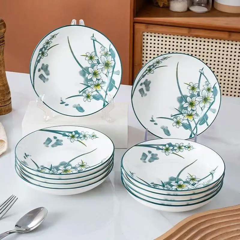 

7 inch daffodil set plate ceramic red blessing disc home underglaze color high appearance посуда для кухни фарфор