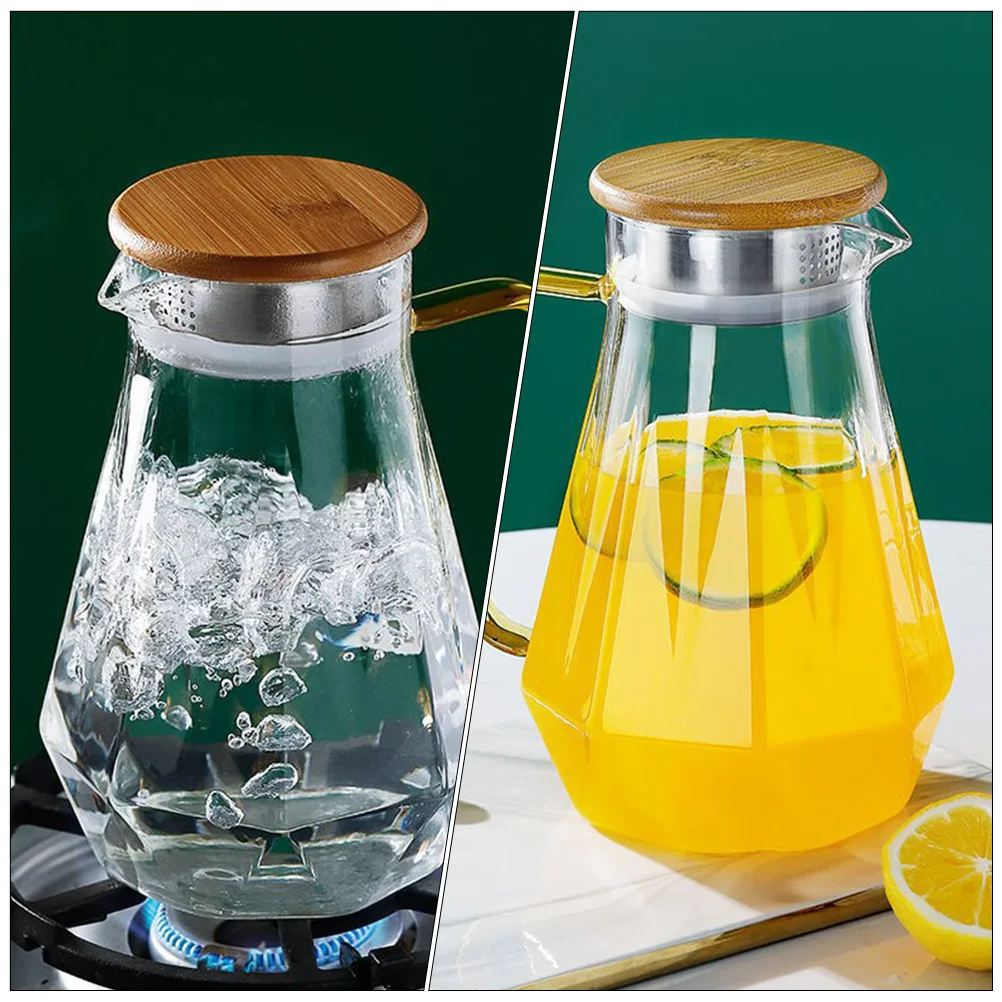 

Cold Water Pitcher Large Capacity Antidrip Spout Bamboo Lid Exquisite Handle Easy Clean Home Decor Beverage