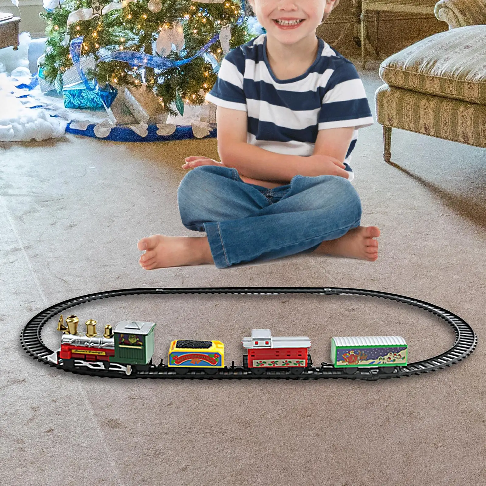 Christmas Electric Train Toy Locomotive, Carriages and Tracks Kid Toy Railway