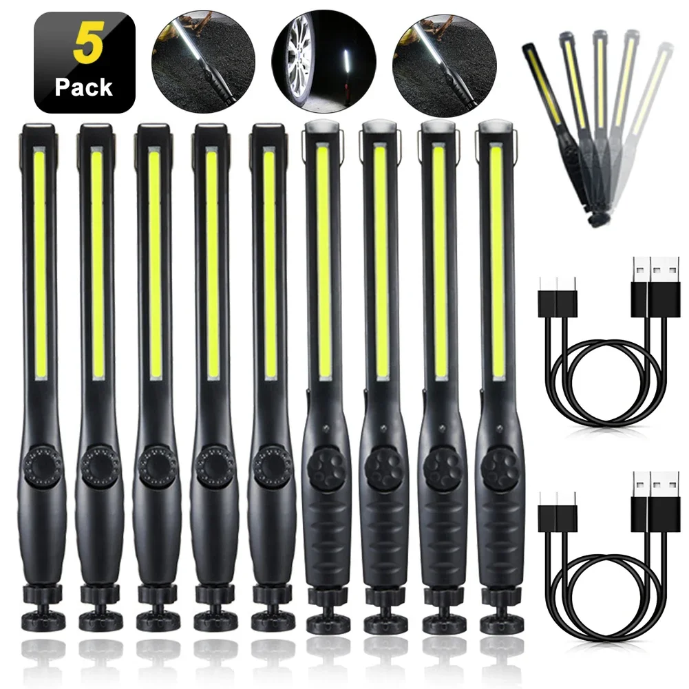 

1-5 шт. COB LED фонарь с магнитом, USB-перезаряжаемый, с крючком, портативный, для осмотра и ремонта автомобилей