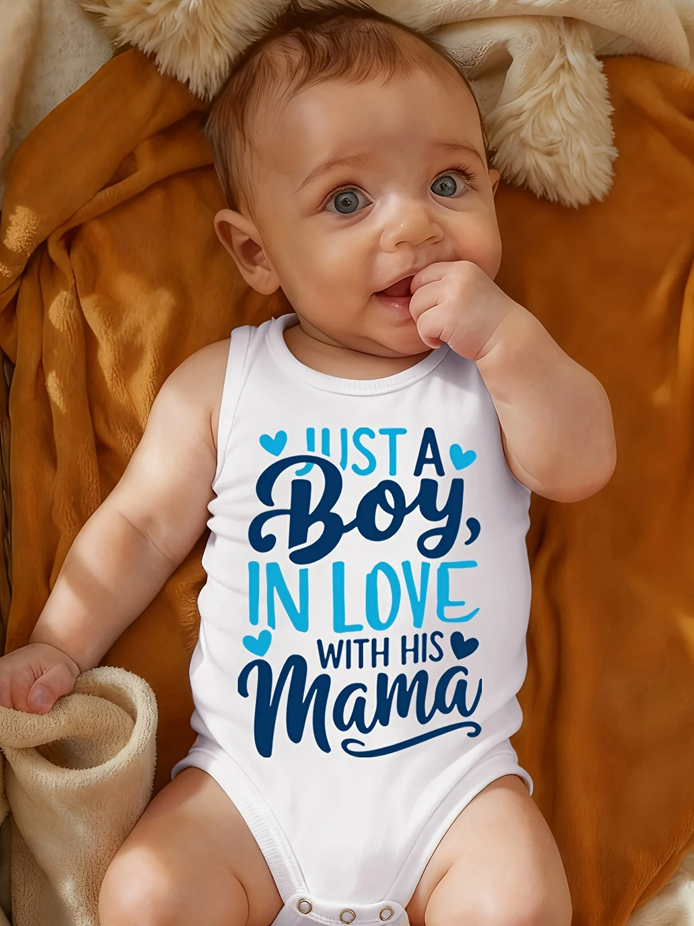Just A Boy In Love With His Mama Letter Print Baby Vest Romper Newborn Crawling Suit Onesie Soft And Comfortable Pregnancy Gift,