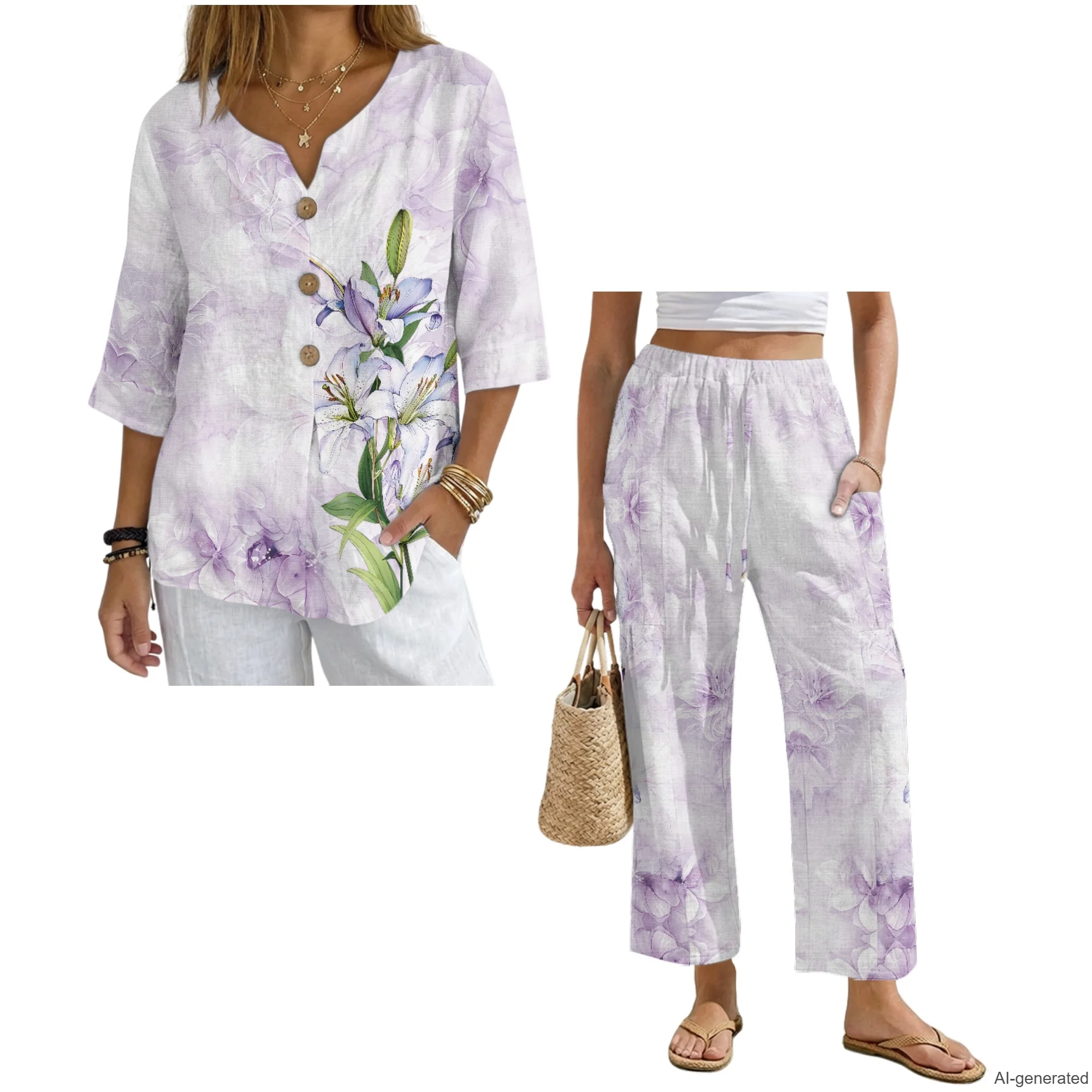 2026 New Collection Women's Linen Matching Sets 2 Piece Set for Woman Brand Luxury Clearance Sales for Woman Clothing Loungewear