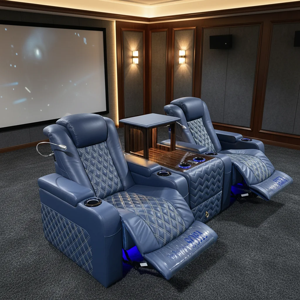 3+2 Seats Massage Chair Diamond Stitches Theater Furniture Home Reclining Chairs Genuine Leather Electric Cinema Sofa Recliner