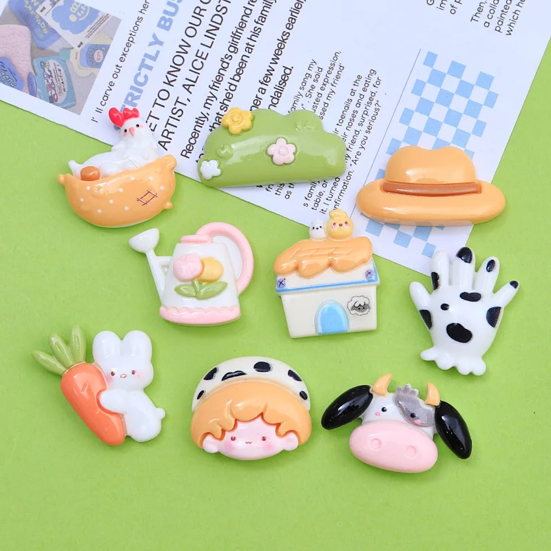 10pcs/lot New Mini Cute Cartoon Rabbit, Dairy Farm Series Resin Scrapbook Diy Jewellery Hairpin Accessories Decorate Craft