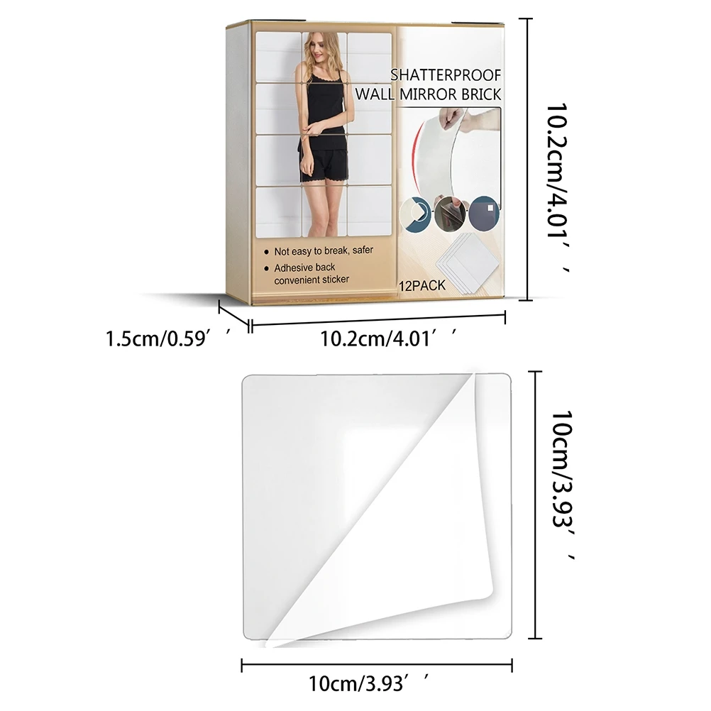 12Pcs Self Adhesive Mirror Tiles Acrylic Thick Shatterproof Mirror Stickers Mirror Sheets for Home Bedroom Living Room