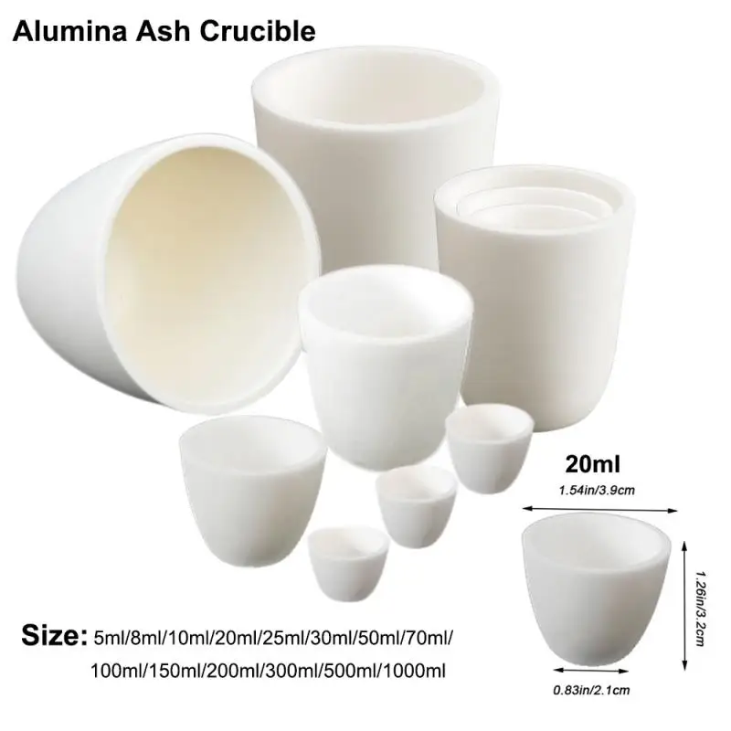 

1pcs 5ml 10ml 30ml 50ml 100ml 150ml 200ml 500ml 1000ml Alumina Crucible 99% Alumina Ash Crucible Without Cover for Experiment