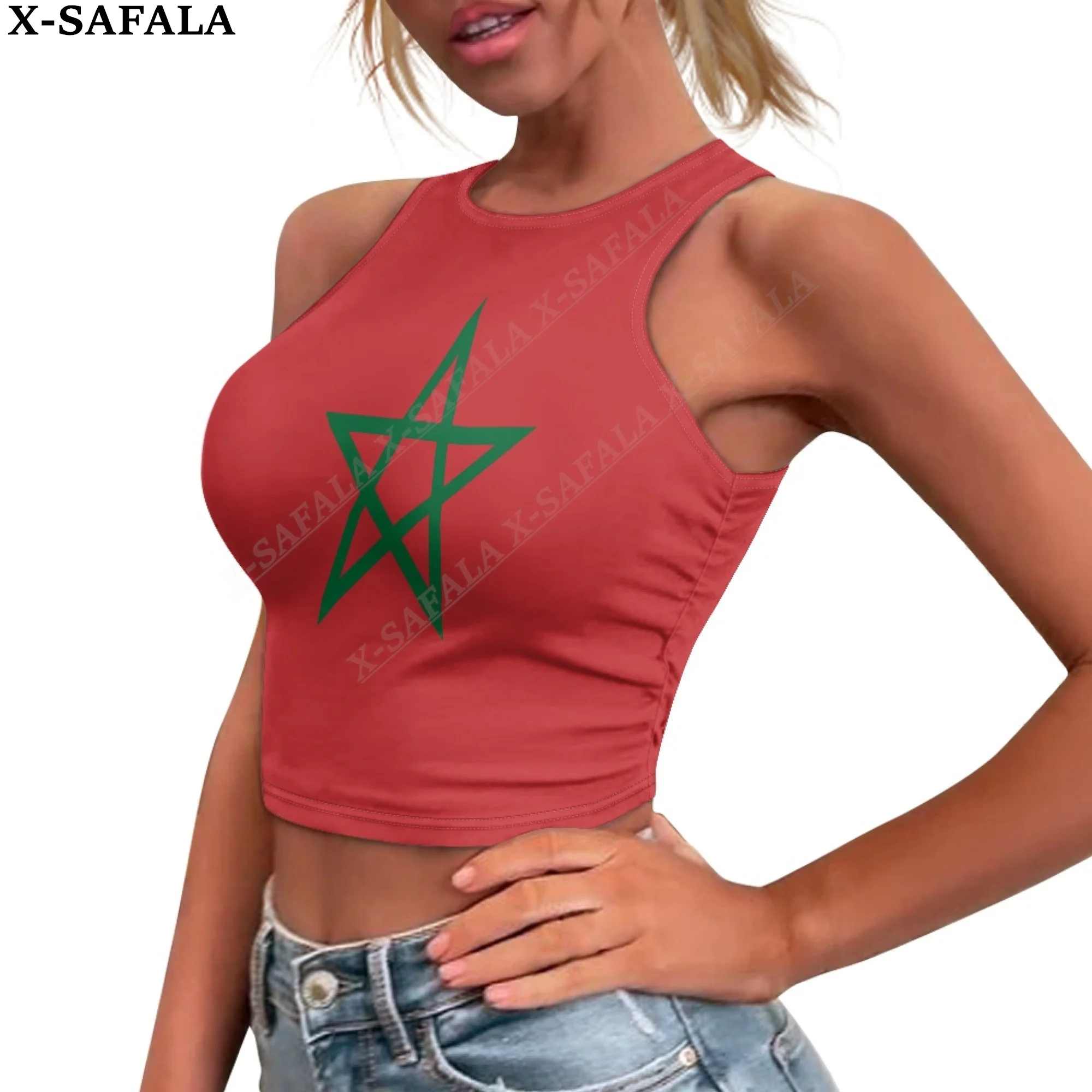 Love Morocco Country Flag 3D Print Summer Slim Render Short Top Sexy Women Sleeveless O Croptops Tank Tops Crop Vest Streetwear