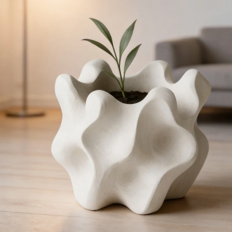

3D Printed Plastic Flower Pot With Wavy Texture Modern Home Decoration For Plant And Small Succulents M4YD