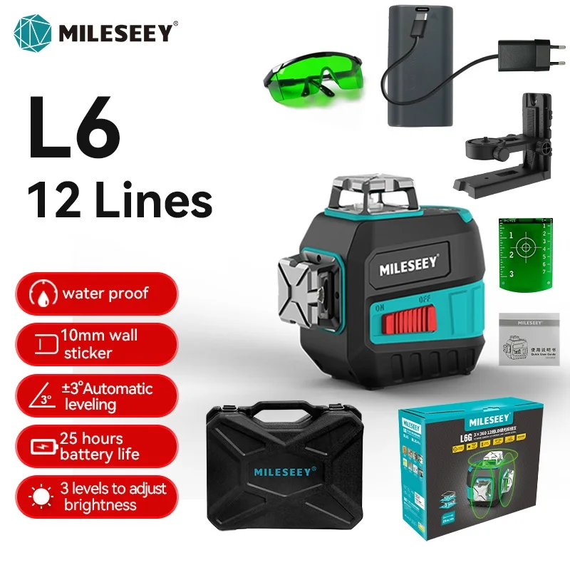 

MiLESEEY 360 12 Lines 3D Self Leveling Green Laser Level Professional Laser Leveling Device Horizontal And Vertical Cross Tools