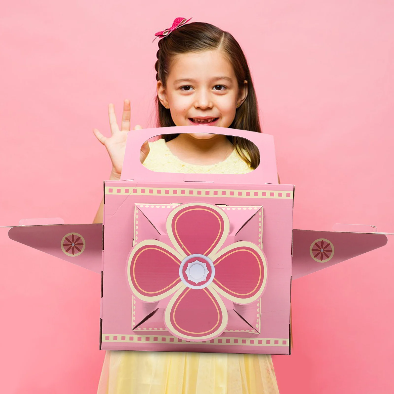 Wearable Cardboard Airplane Costume for Toddlers Interactive DIY Craft Rotating Propeller Kids Dress Up Small Airplane