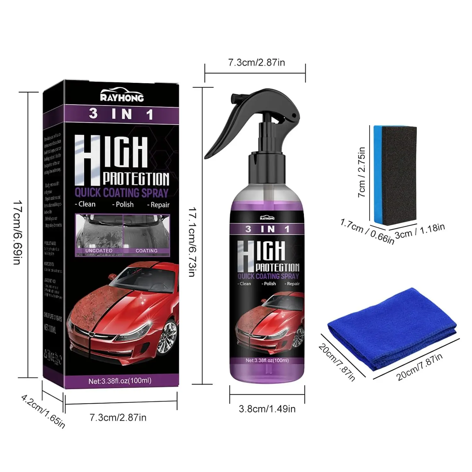 in 1 High Protection Quick Car Coating Spray, 2024 Upgrade  in 1 Ceramic Shiner Car Coating Cleaning Spray, Waterless Wash Car W