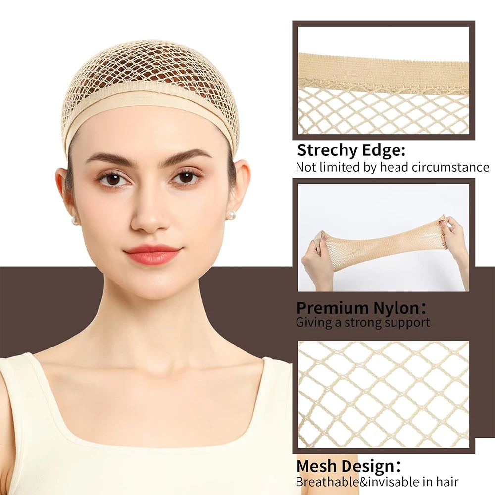 Light Color Wig Cap 2/5/10PCS Hair Net for Wigs, Large Mesh Wig Cap for Long Hair for Women Nylon Hair Net Non Slip