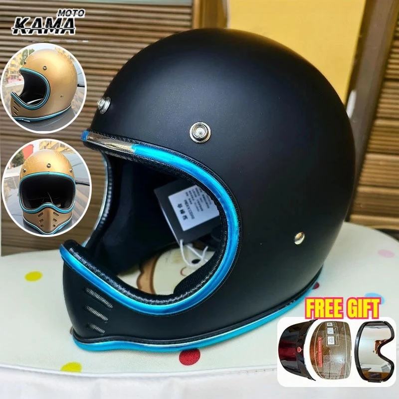 Unisex Pointed Nose Small Helmet Chrome Silver Rim Retro Motorcycle Fiberglass Helmet Four Season Full Face Helmet Capacete