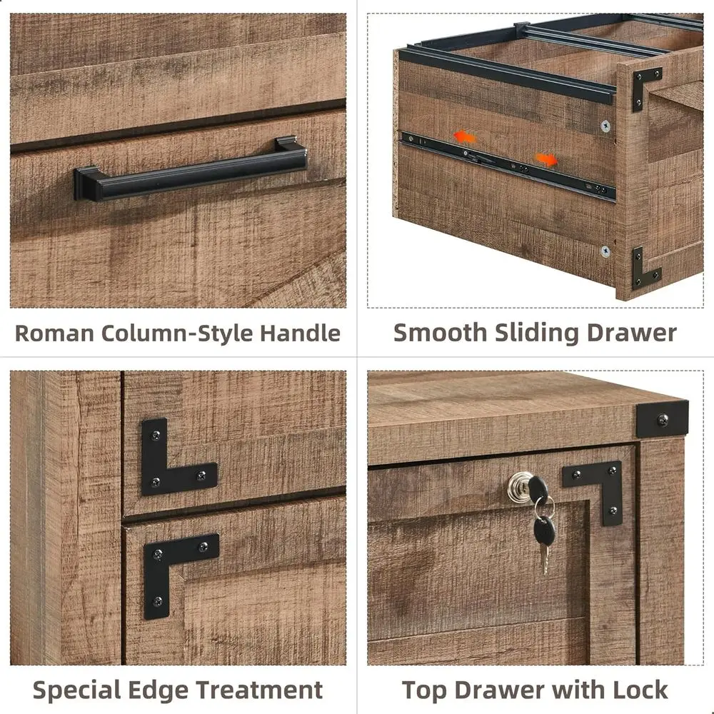 خزانة حفظ الملفات الجانبية باللون البني الدافئ الآمنة للوثائق القانونية/A4، للاستخدام في المكاتب المنزلية