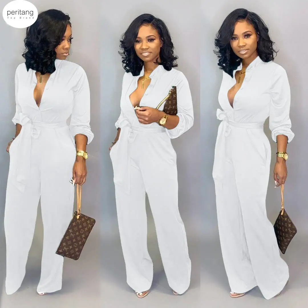 2024 New Arrival Office Lady Straight 2 Pcs Jumpsuits Chic Design Turn-down Collar Street Wear Rompers Overalls