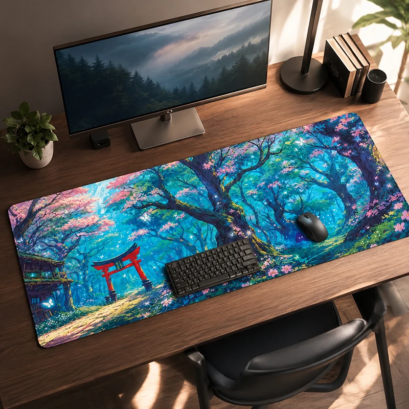 Mouse Pad Gaming Sakura Forest Torii Gate Mousepad XXL Mechanical Keyboard Pad Office Soft Non-Slip Desktop Mouse Pad