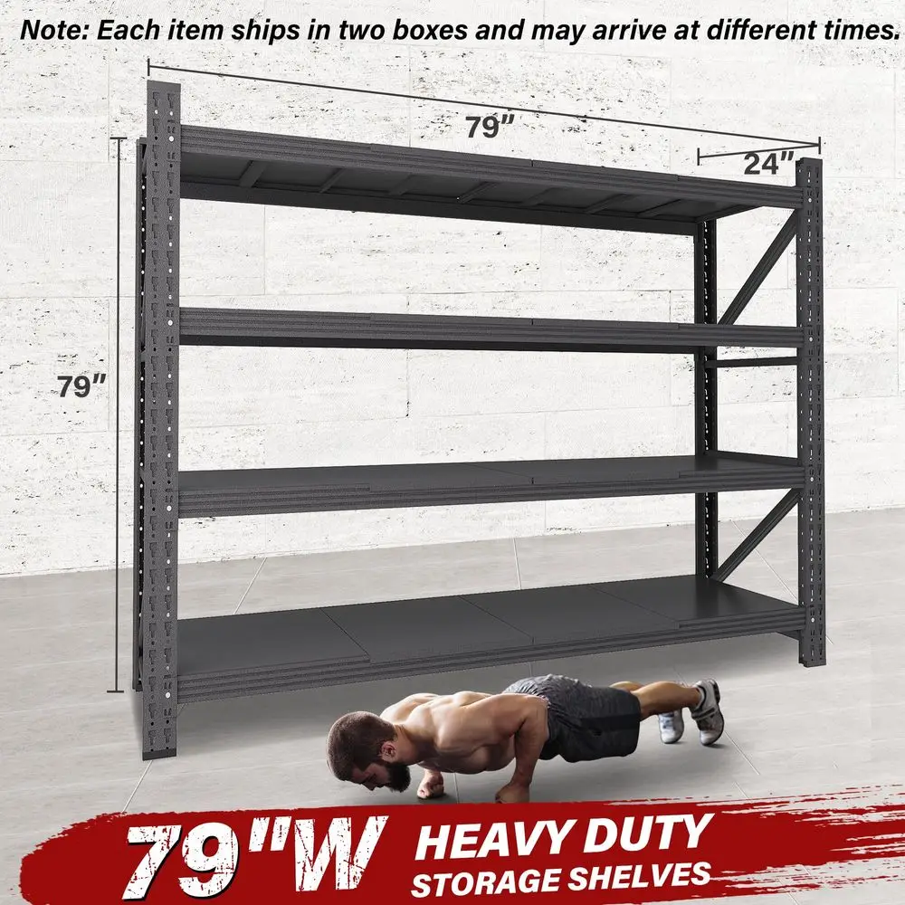 

Heavy Duty Garage Shelving Units,79 Wide amp Deep Storage Shelves,Black Metal Garage Shelves,Large Storage Rack,Steel Shelf,Ind