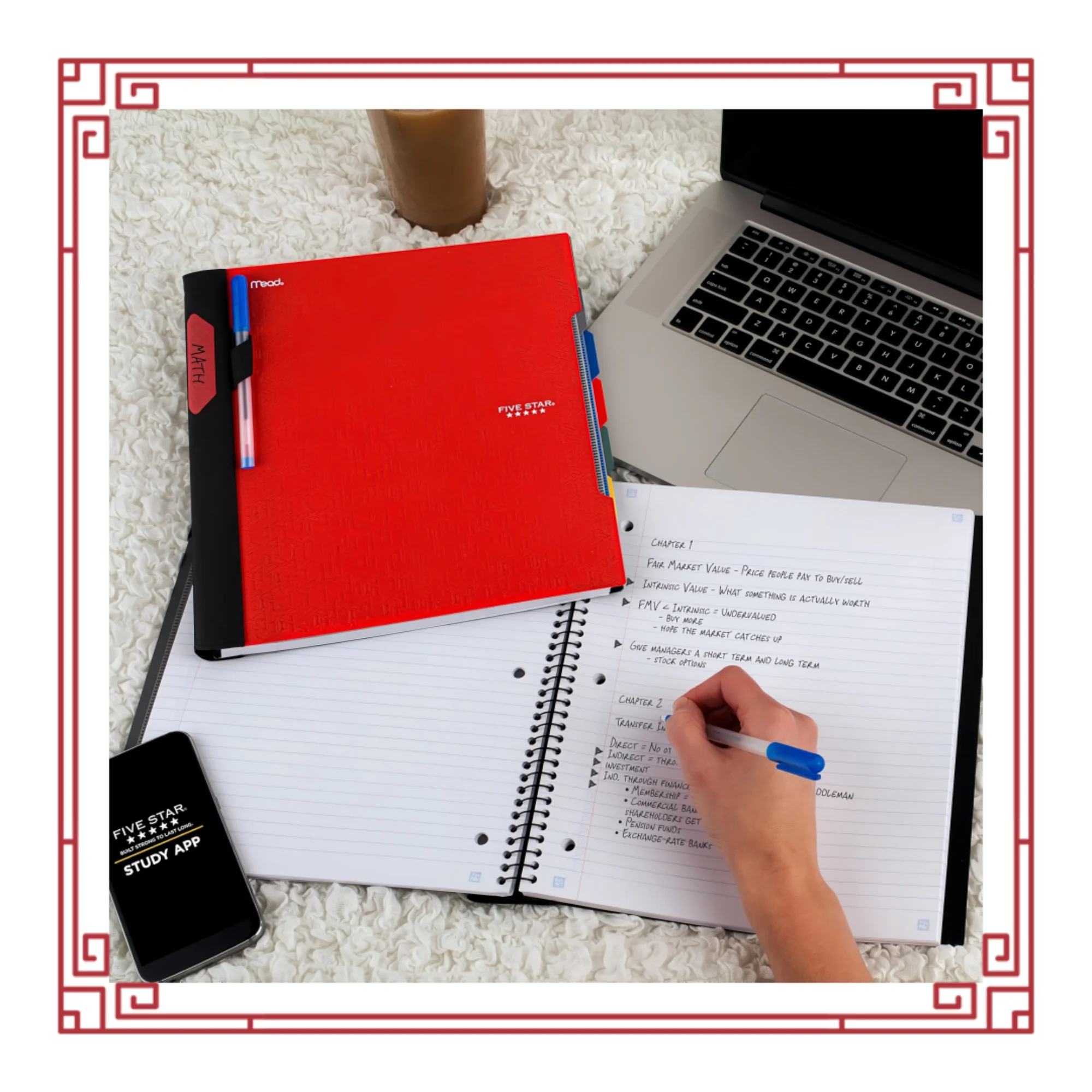 Advance Spiral Notebook + Study App, 5 Subject, College Ruled Paper, 8-1/2" x 11", 200 Sheets, Spiral Guard
