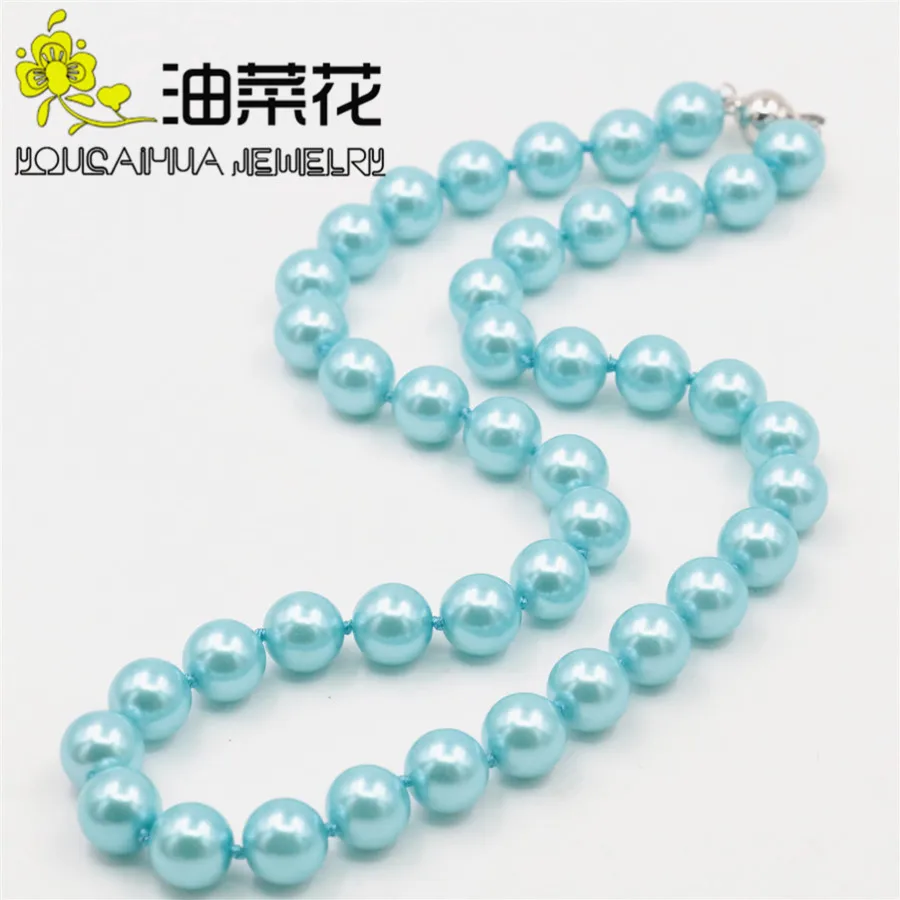 

New DIY Fashion 10mm Blue Ocean Sea Shell Pearl Necklace Pearl Beads Fashion Jewelry Rope Chain Necklace Natural Stone 18INCH