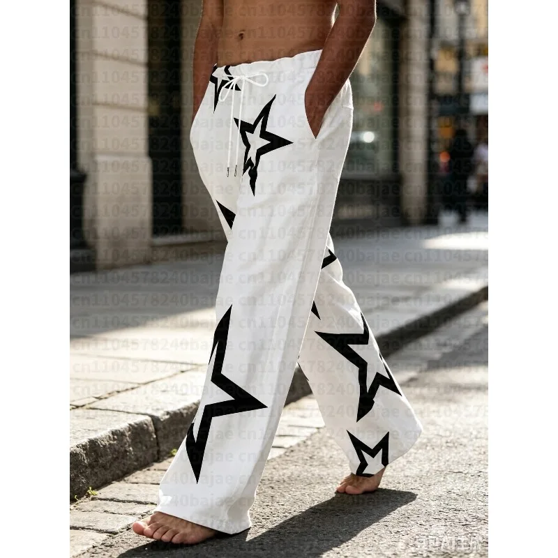 3D Fashion White Star Pattern Men's and Kid's Quick Drying Fabric Minimalist Aesthetics Loose Pants Suitable for All Seasons
