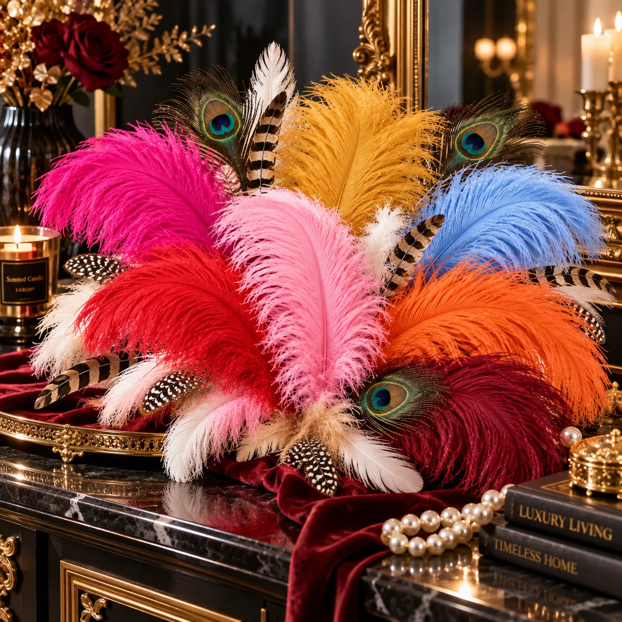 WAKEACE Wedding Table Decoration Ostrich Feather Carnival Party Crafts Flower Arrangement Photo Background