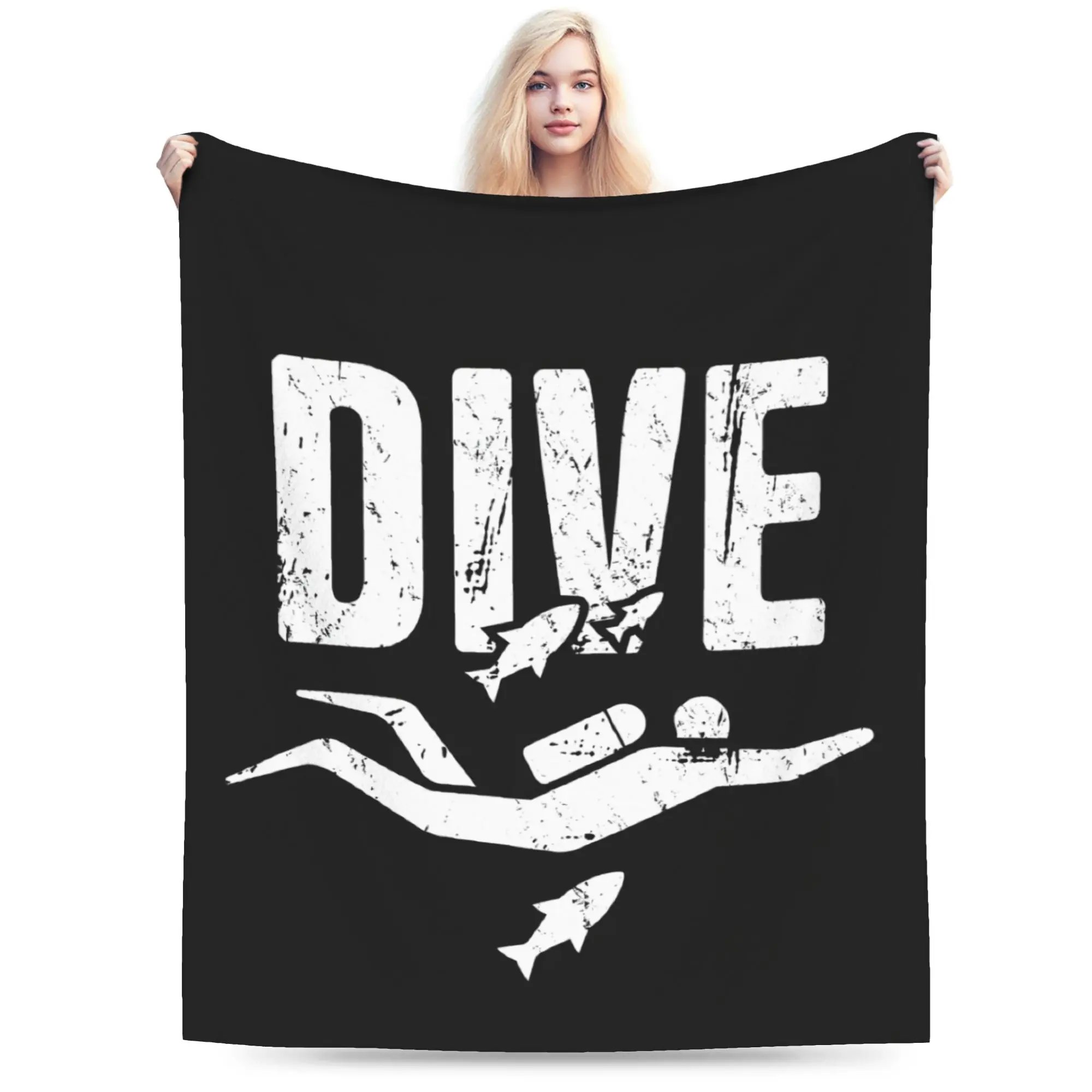 Custom DIVE Scuba Diving Blanket 3D Printed Soft Flannel Fleece Warm Diver Throw Blankets for Office Bedroom Sofa Quilt