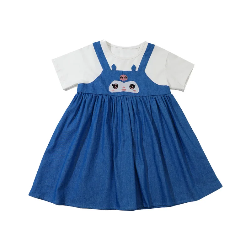 Anime Sanrios Kuromi Girl Dress Child Cute Princess Skirt Fashion Suspender Dress Fake Two Piece Korean Style Children's Clothes