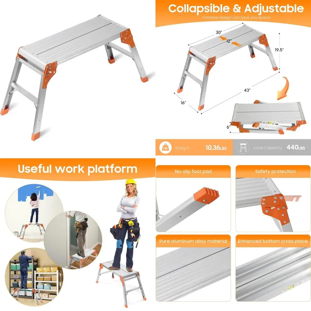 

Heavy-Duty Foldable Aluminum Step Ladder with 440 lbs Capacity, 30x12x20 Platform for Industrial and Home Use
