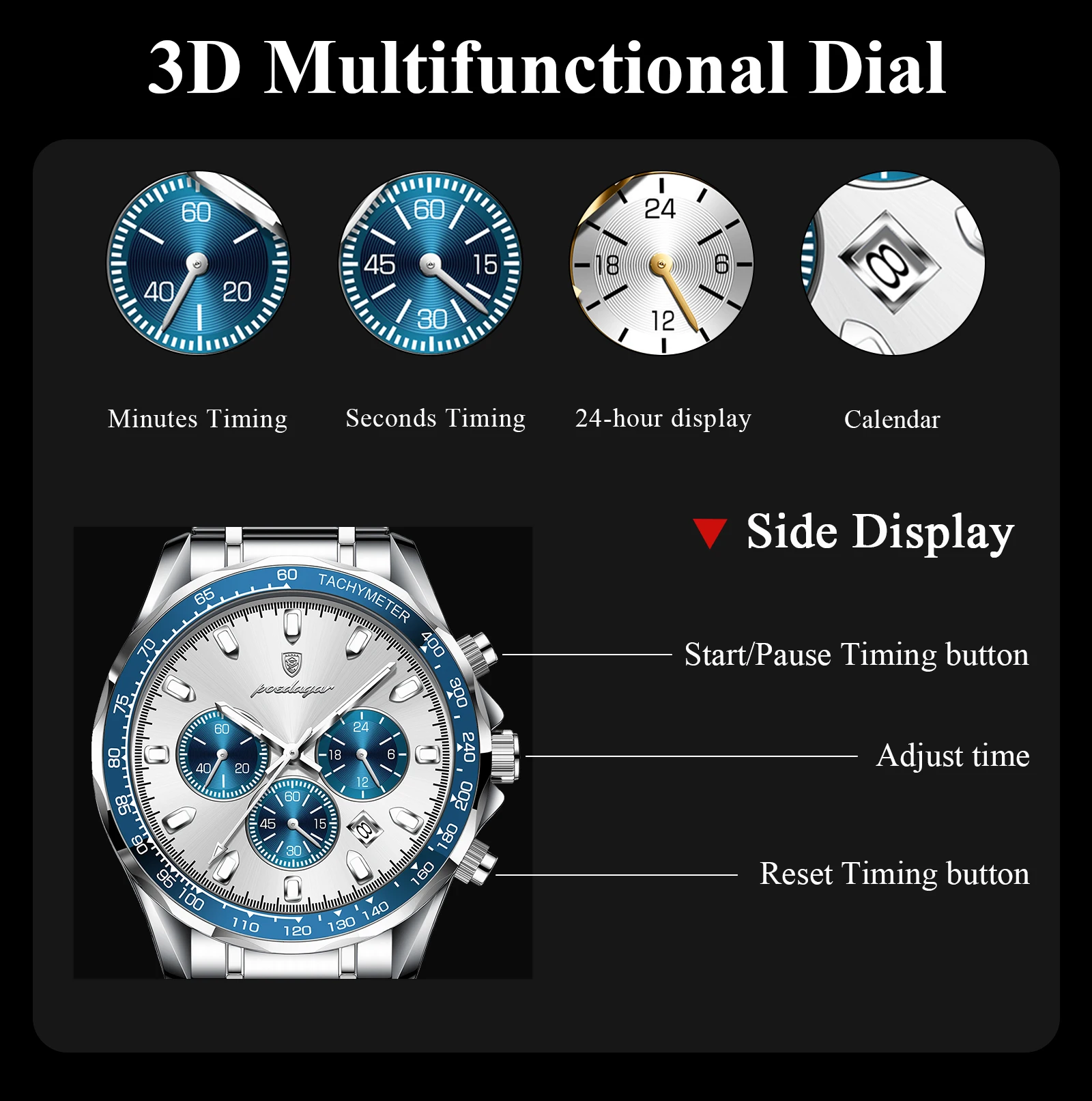 POEDAGAR Luxus Marke Männer Uhr Wasserdicht Leucht Edelstahl herren Uhren Chronograph Datum Quarz Business Uhr Für Mann – Detail 8