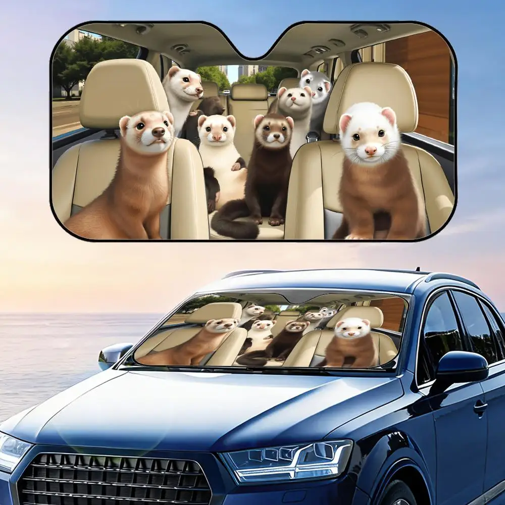 

Ferrets Driving Funny Sun Visor Foldable Universal Car Windshield Sun Shade UV Protection Heat Insulation Foldable Cover