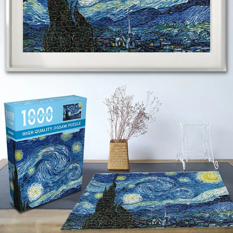 

1000pcs jigsaw puzzle a large landscape world famous painting paper adecompression difficulty Star Moon Night Sunflower Puzzle