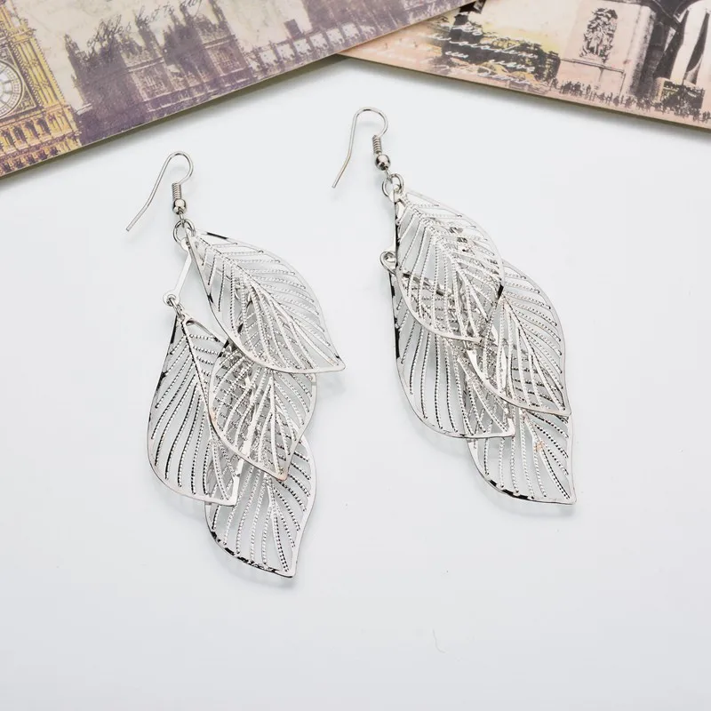 Fashionable Minimalist Hollowed Out Leaves With Multiple Pendant Earrings Classic Jewelry For Women Gift Clothing Accessories