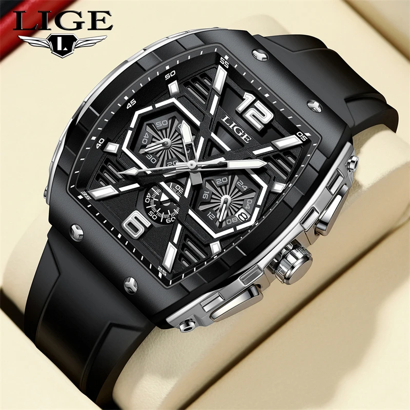 

LIGE мужские часы модные спортивные наручные часы хронограф водостойкий светящийся календарь силиконовый ремешок аналоговые кварцевые часы для мужчин