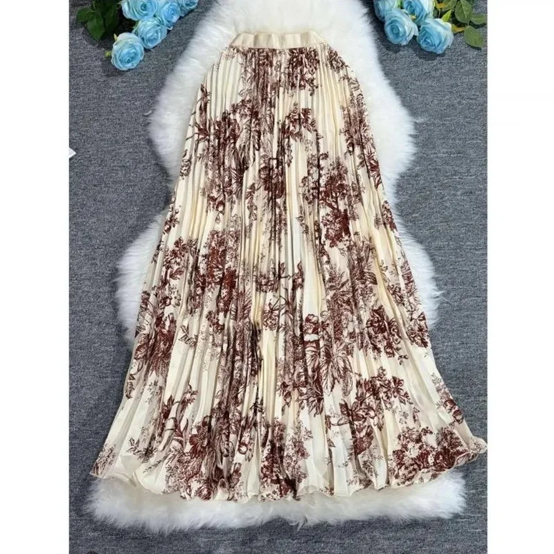 

Spring Summer Women Skirts Vintage High Waist Elastic Patchwork White Black Chic Long Cake A-line Skirt