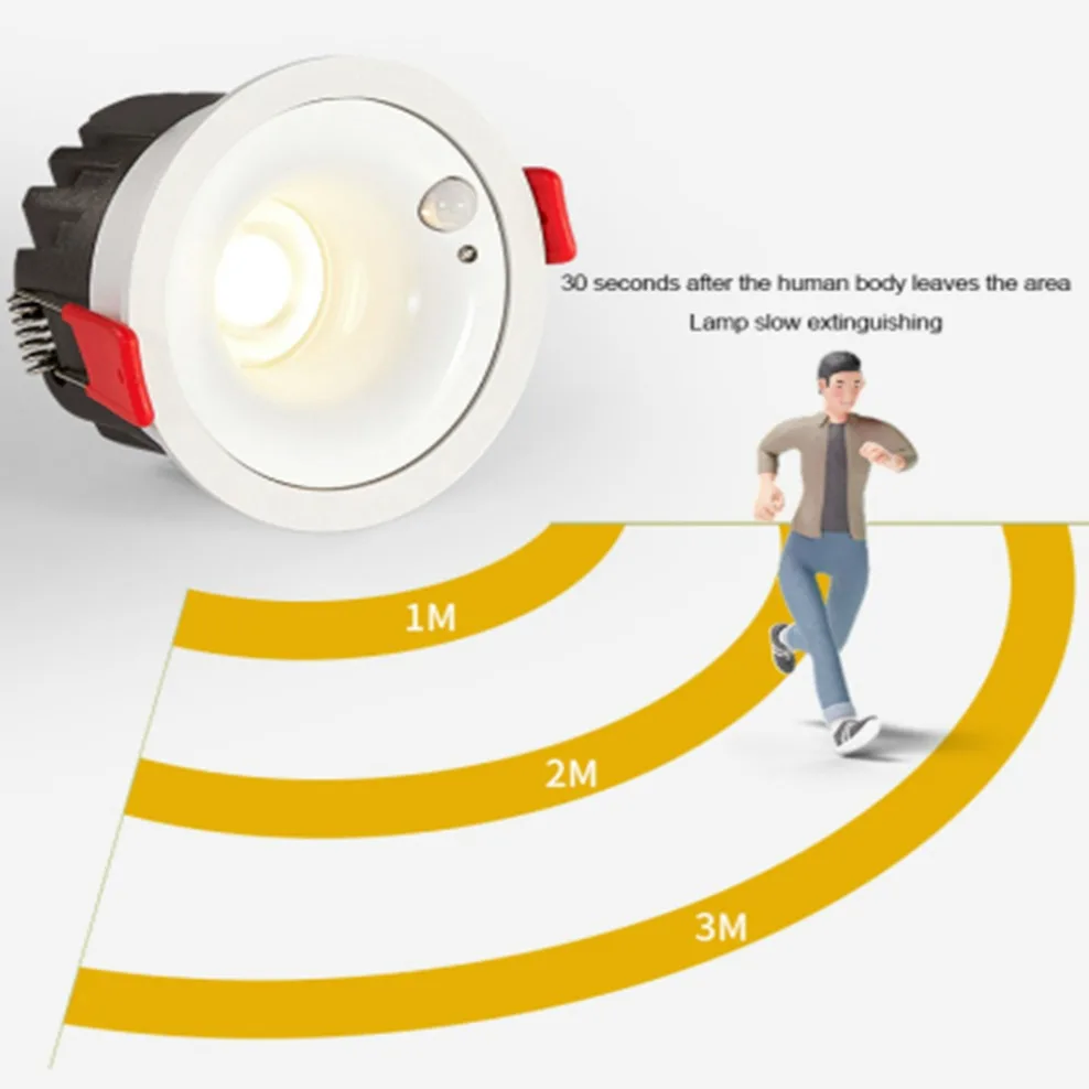 Recessed Spotlight PIR Motion Sensor LED Spot Light for Entrance Aisle Indoor Lighting Downlight Lamps 3000K 4000K 6000K