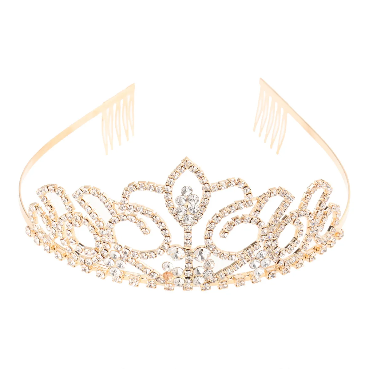 Wedding Bridal Crystal Rhinestone Crown Tiara Headband Gold Shining Prom Hair Accessory for Special Occasions Engagement