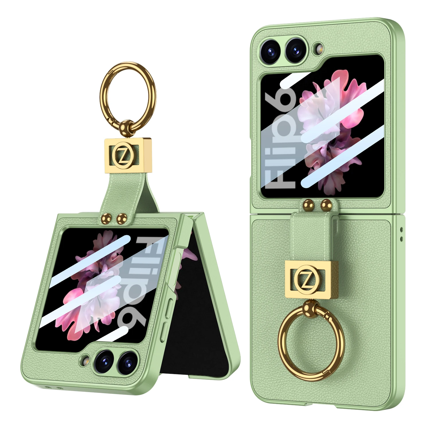 

Роскошный жесткий чехол для телефона из искусственной кожи для Samsung Galaxy Z Flip 6, противоударный чехол с небольшим защитным кольцом для экрана