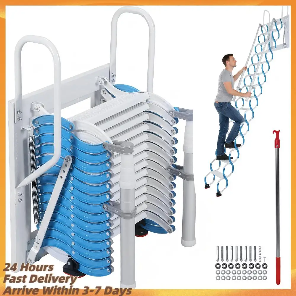 

Ceiling Mount Attic Ladder Folding Retractable Loft Ladders 661 LBS Capacity S-Shaped Design Suitable for Garages Roofs Basement