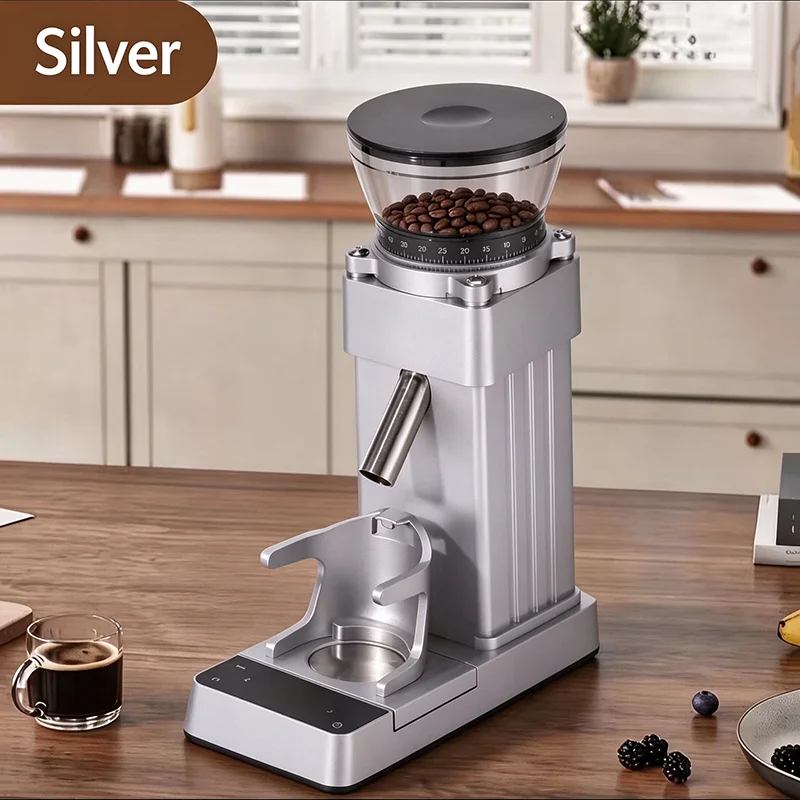 Commercial Electric Coffee Grinder Built-in Scale 60 Level Adjustment Portioned Dispensing Home Office