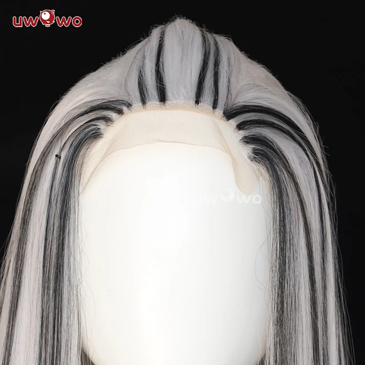 UWOWO Monster High Cosplay Frankie Stein 1 Cosplay Wig Black Silver 90CM Long Hair Heat Resistant