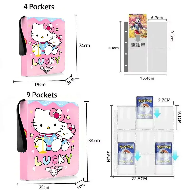 400/900pcs Sanrio Card Album Book Folder 4/9 Card Slots Hello Kitty Collections Zipper Double Pocket Zipper Card Binder Holder