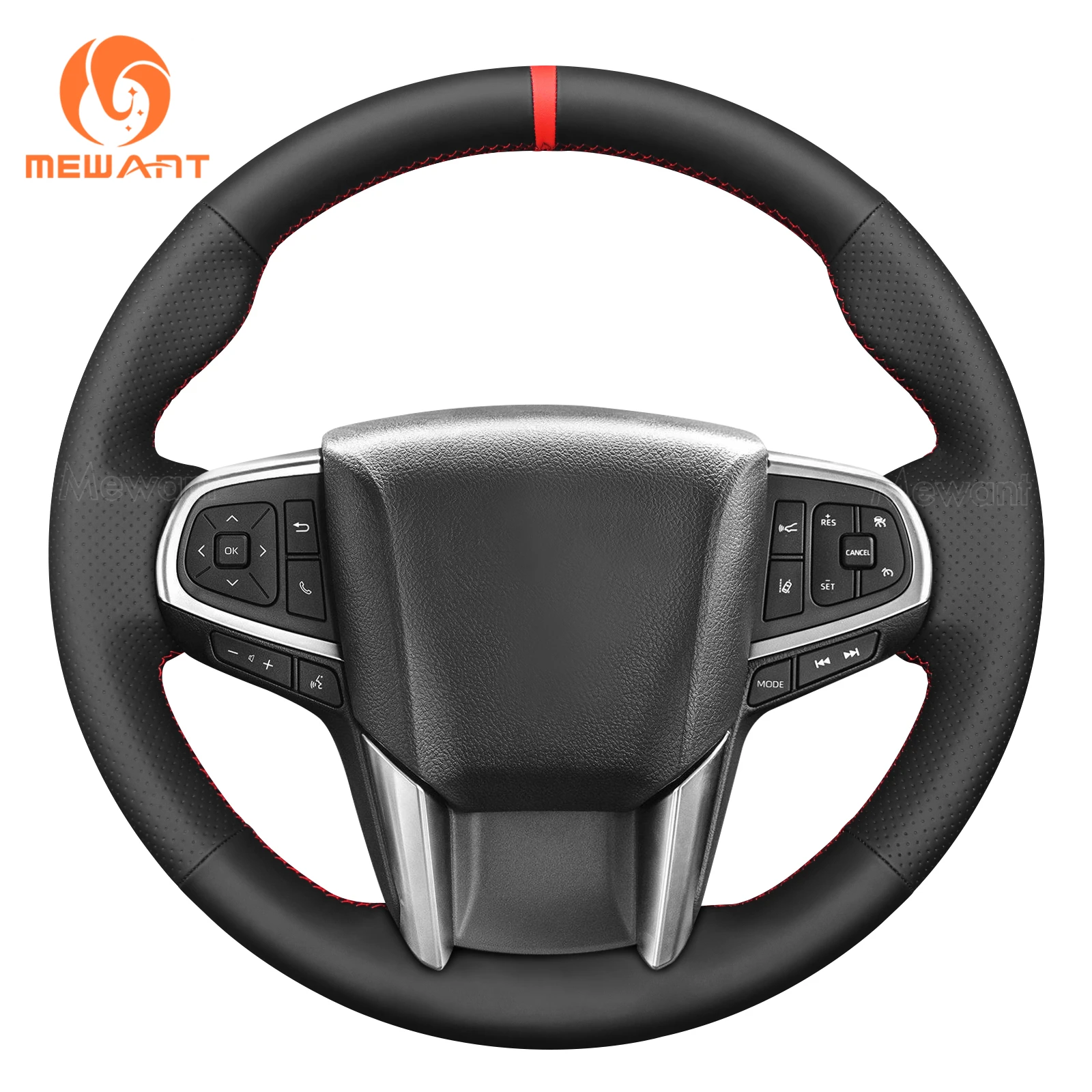 MEWANT Black Genuine Leather Steering Wheel Cover for Toyota Hiace 2019-2024 / Granvia 2019-2024