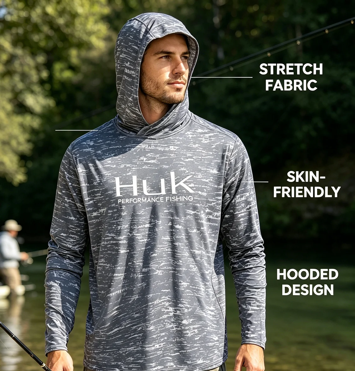Camisa de Pesca HUK con Capucha para Hombre, Ropa de Pesca de Manga Larga, Ropa de Pesca de Alto Rendimiento, Jersey Anti-UV para Pesca al Aire Libre, Camisa de Pesca