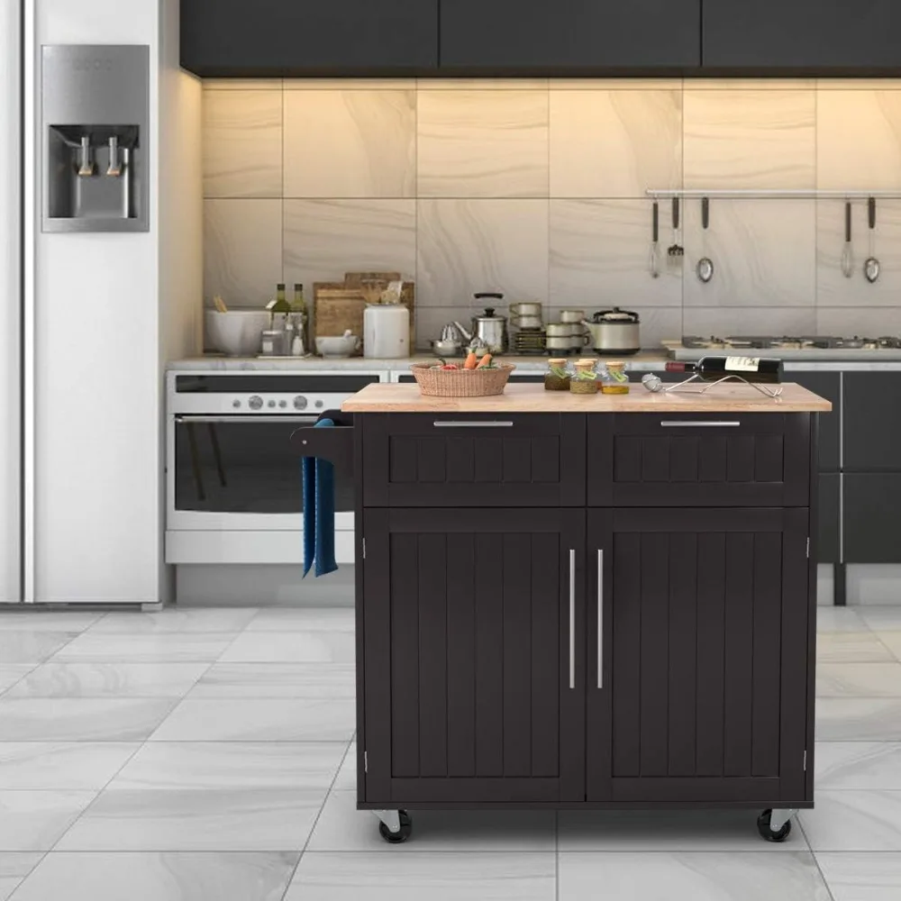 Giantex المطبخ جزيرة عربة المتداول عربة التخزين جزر المزرعة المنزل القهوة بار تخدم عربة المرافق مع الأدراج ، كابينة #2